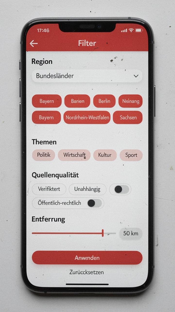 Filteransicht mit Regionen, Themen und Alert-Schwellwert