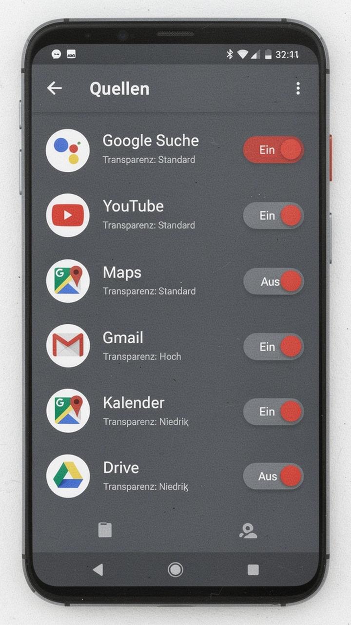 Quellenliste mit Transparenzinfos und Kennzeichnungen